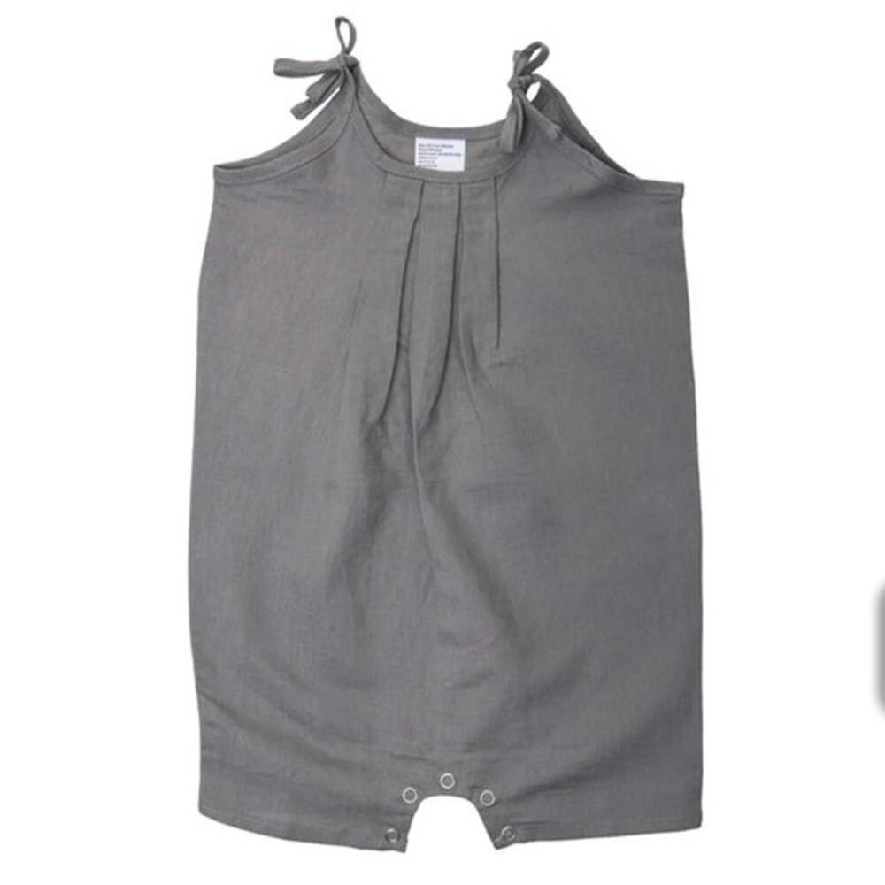 NWOT Beba Bean Box Pleat Linen Romper With Ties Size 6-12 Months In Color  Gray